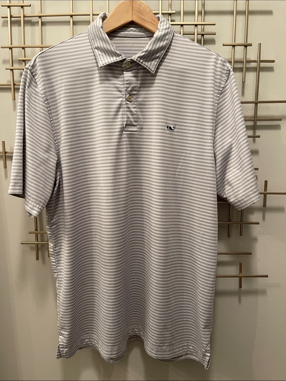 Vineyard Vines Light Gray & White Striped Polo